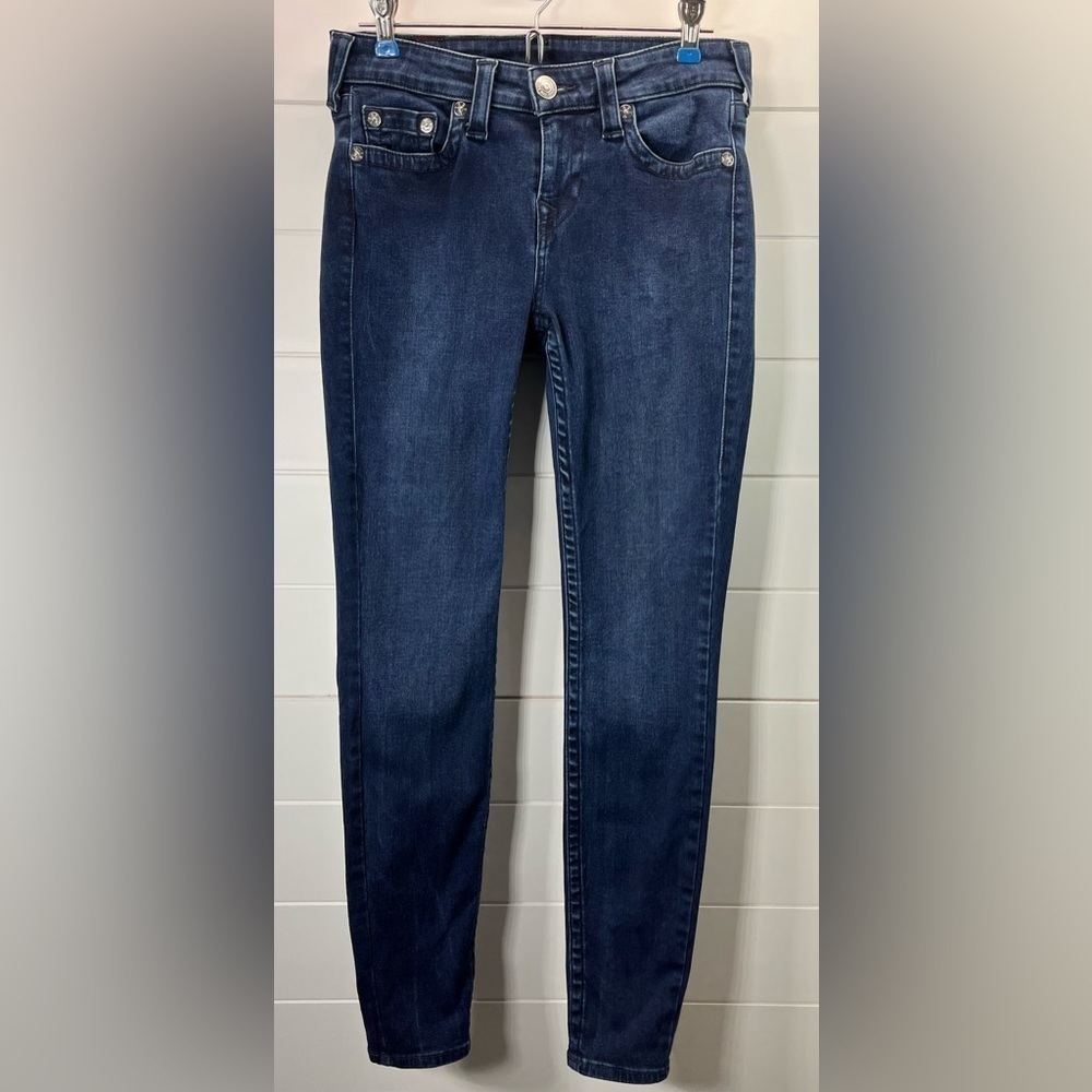 True Religion Jeans Womens 28 Halle Mid Rise Super Skinny Medium Wash Grunge